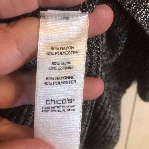 EASYWEAR by CHICO'S 0 Small Metallic Black Silver Cowl Neck Sweater 3/4 Sleeves - Picture 4 of 6